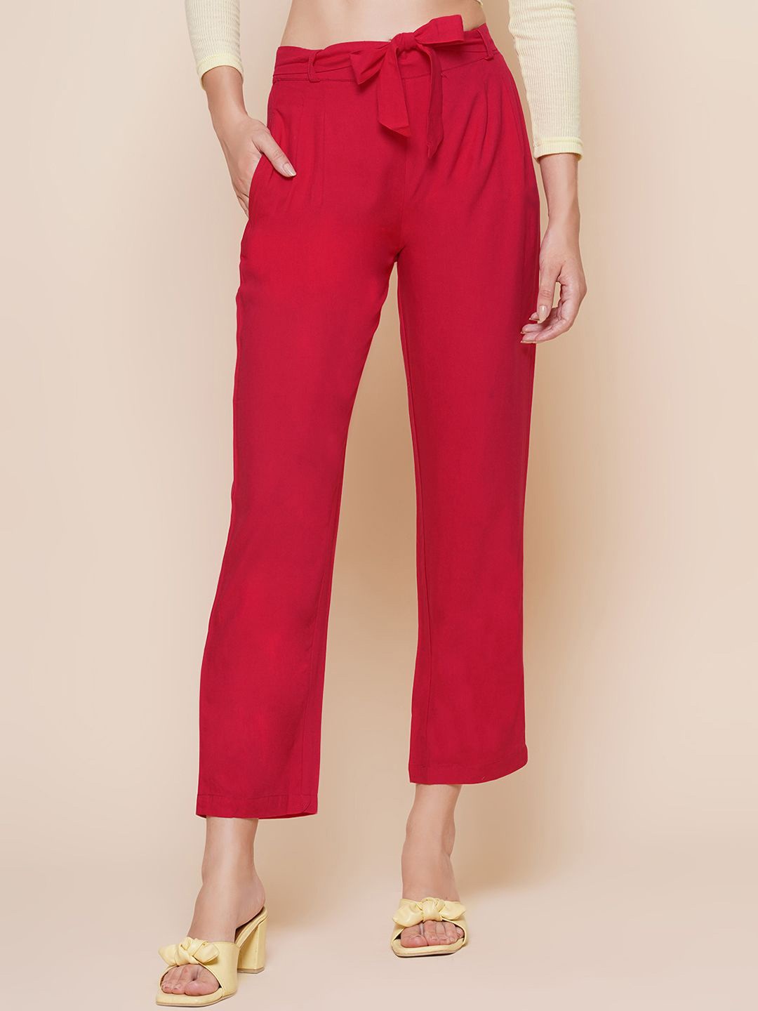 

BAESD Women High-Rise Cropped Trousers, Red