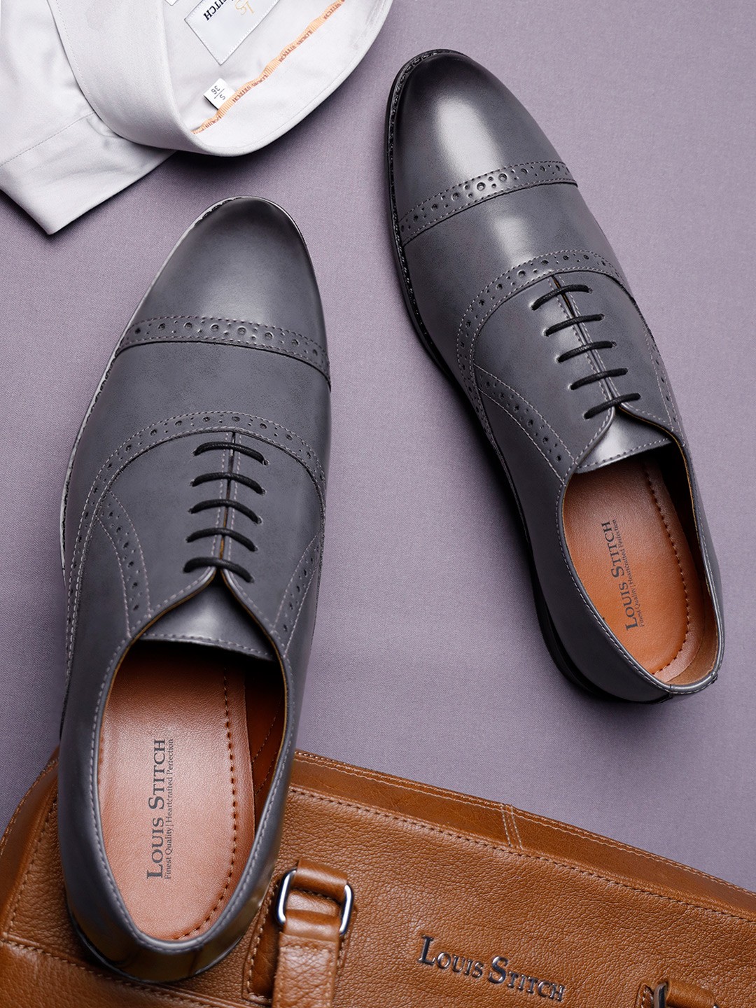 

LOUIS STITCH Men Textured Formal Lace Up Oxford Shoes, Grey