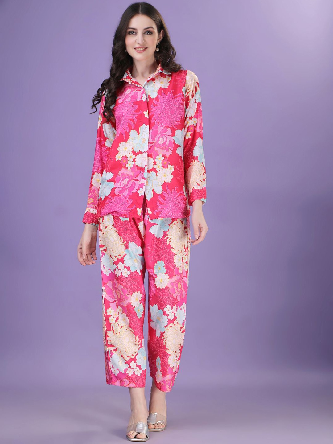 

Ashiya Fab Floral Printed Three-Quarter Sleeves Shirt With Trouser, Pink