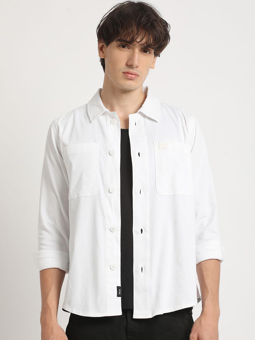 

THE BEAR HOUSE Regular Fit Pure Cotton Overshirt, White