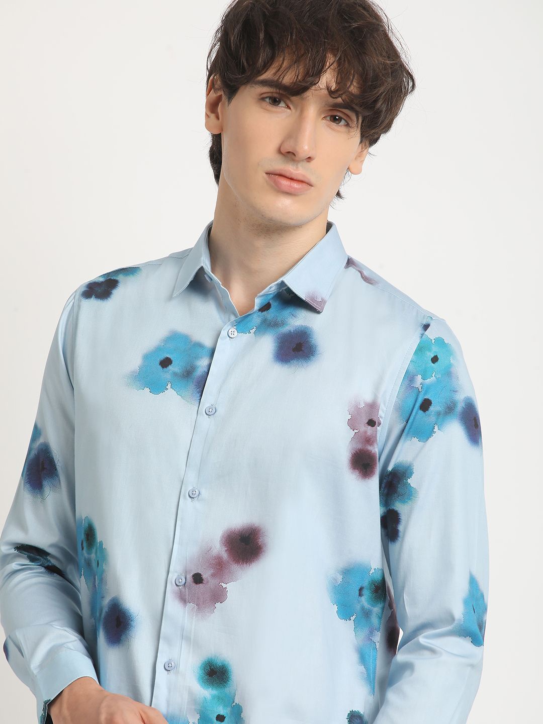 

THE BEAR HOUSE Slim Fit Floral Printed Pure Cotton Casual Shirt, Blue