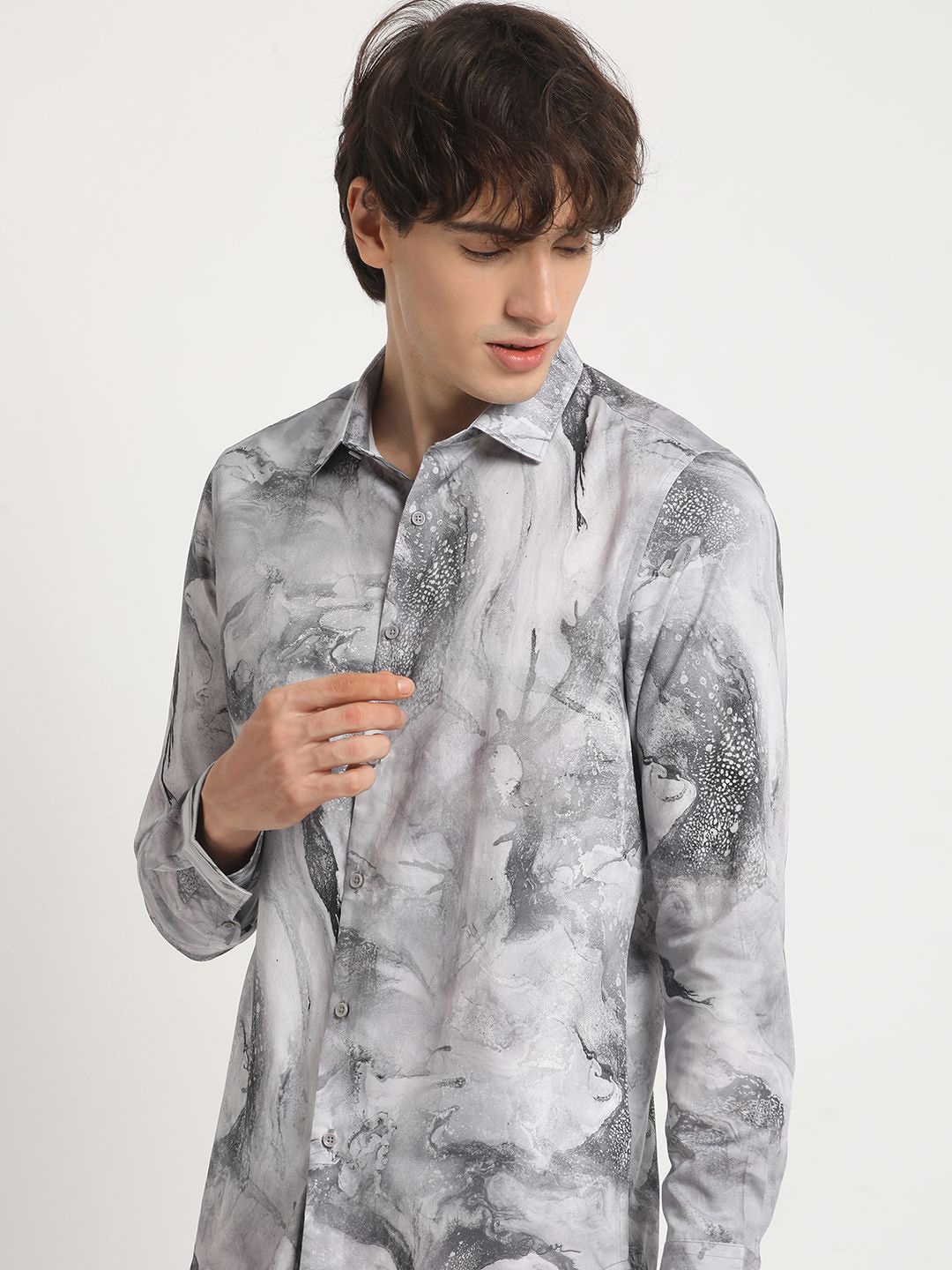 

THE BEAR HOUSE Men's Printed Slim Fit Casual Shirt, Grey