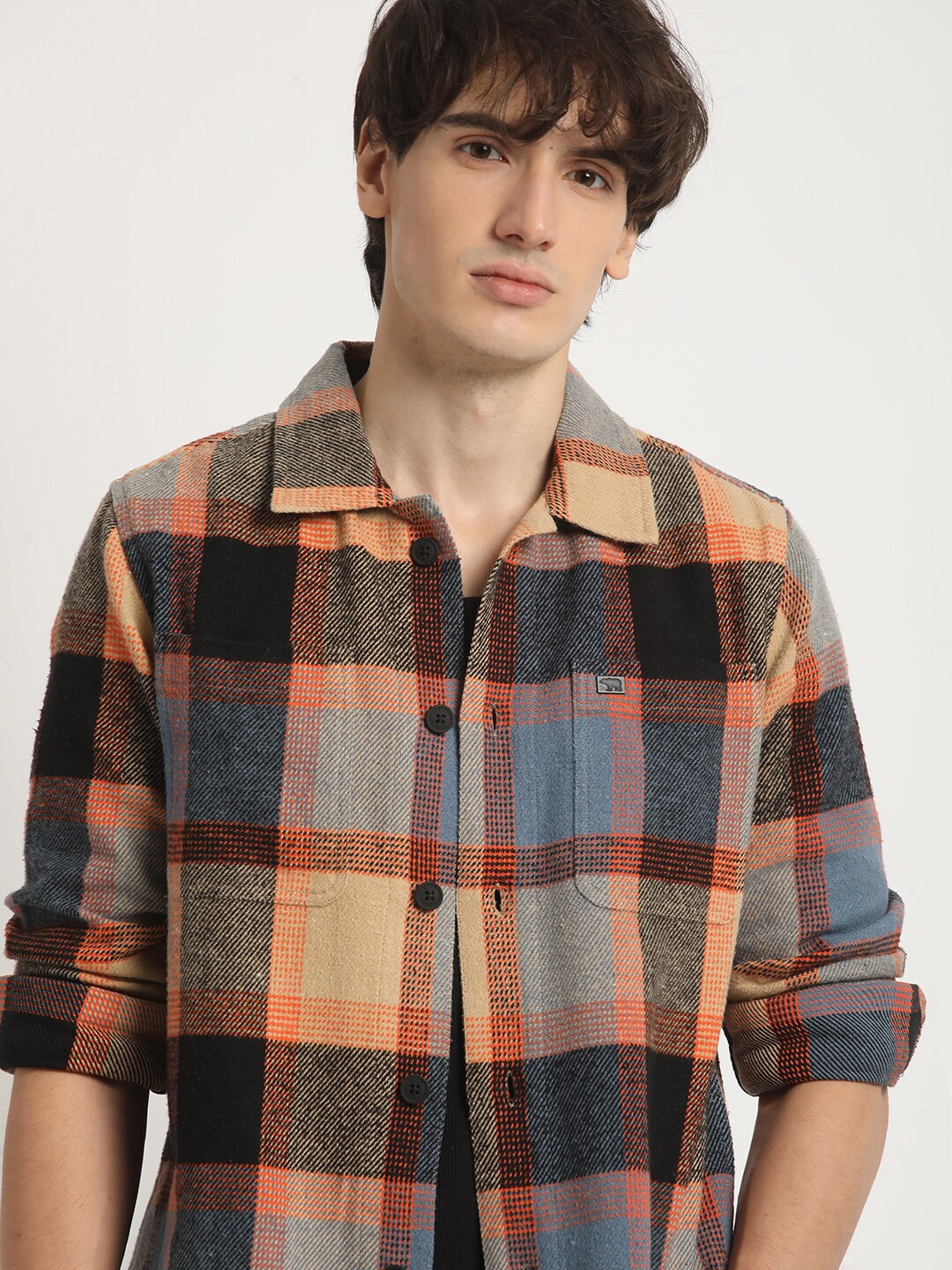 

THE BEAR HOUSE Checked Regular Fit Pure Cotton Casual Overshirt, Brown