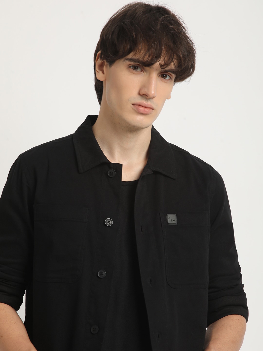 

THE BEAR HOUSE Men's Solid Regular Fit Casual Overshirt, Black