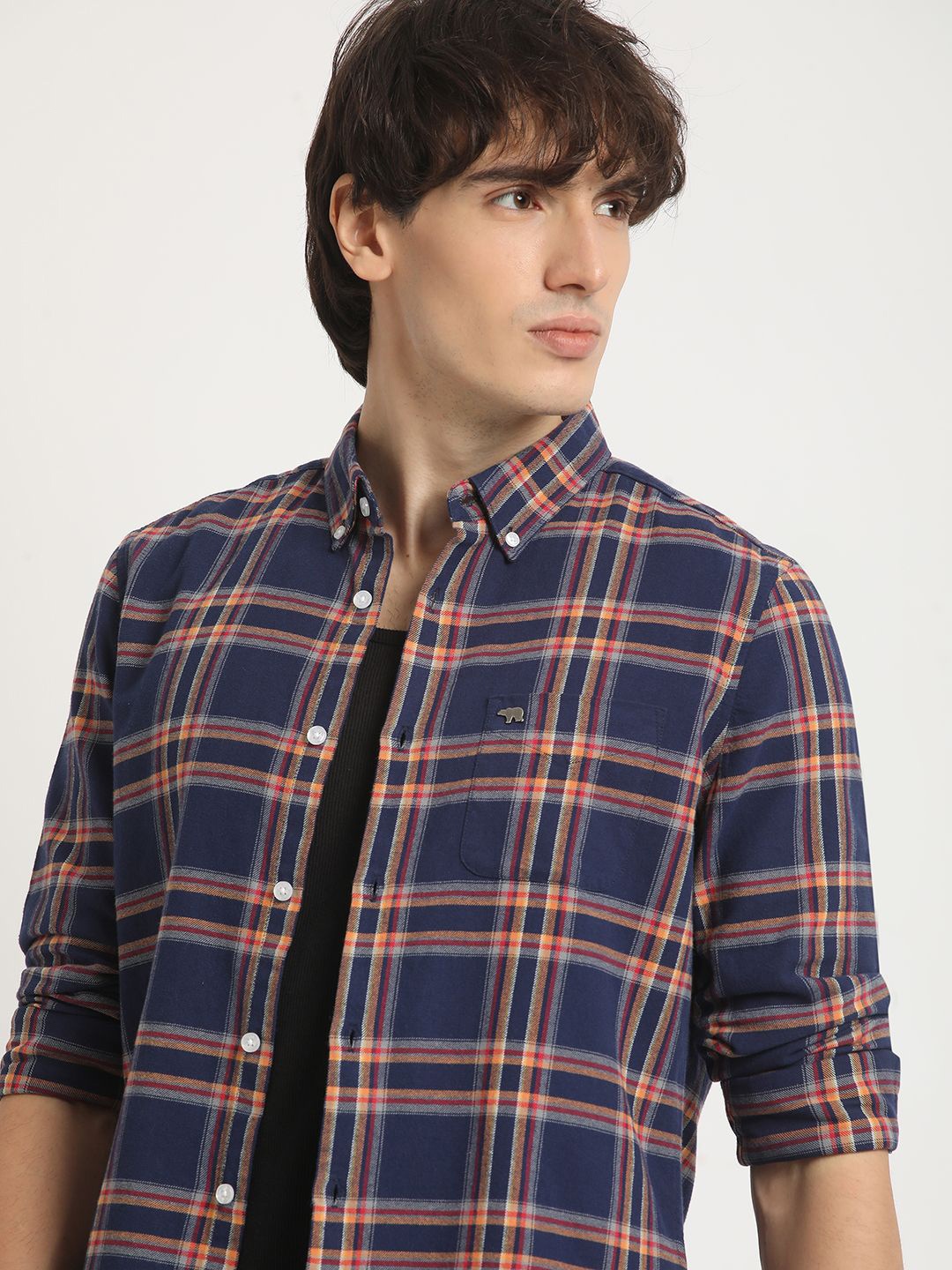 

THE BEAR HOUSE Men Pure Cotton Checked Slim Fit Casual Shirt, Blue