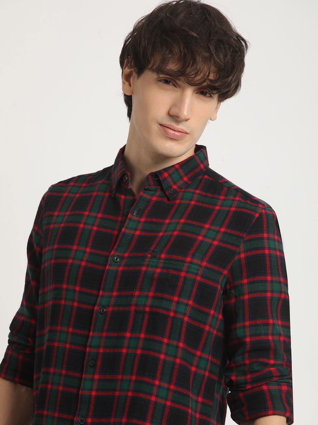 

THE BEAR HOUSE Slim Fit Tartan Checked Button Down Collar Pure Cotton Casual Shirt, Red