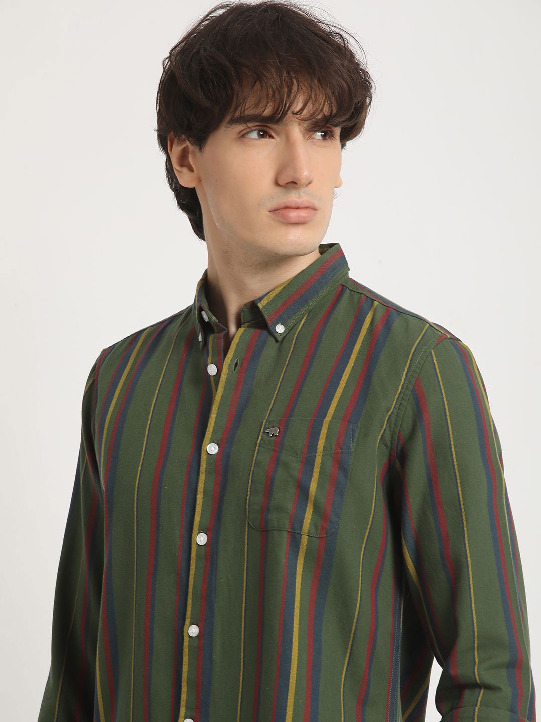 

THE BEAR HOUSE Men's Striped Slim Fit Casual Shirt, Green