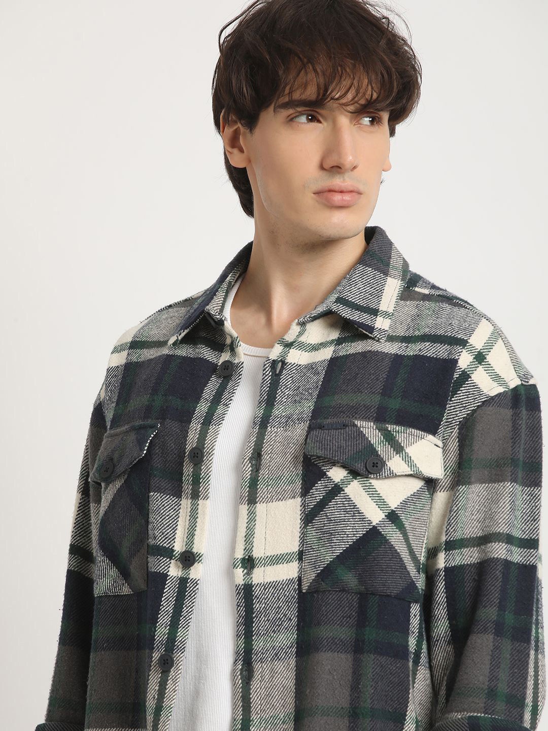 

THE BEAR HOUSE Men Checked Relaxed Fit Casual Pure Cotton Overshirt, Navy blue