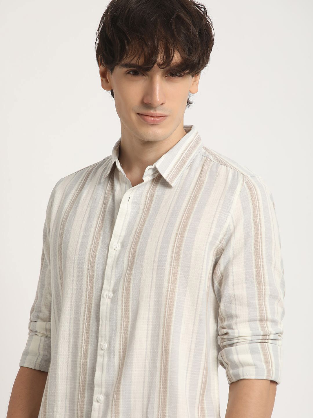 

THE BEAR HOUSE Men's Striped Slim Fit Casual Shirt, White