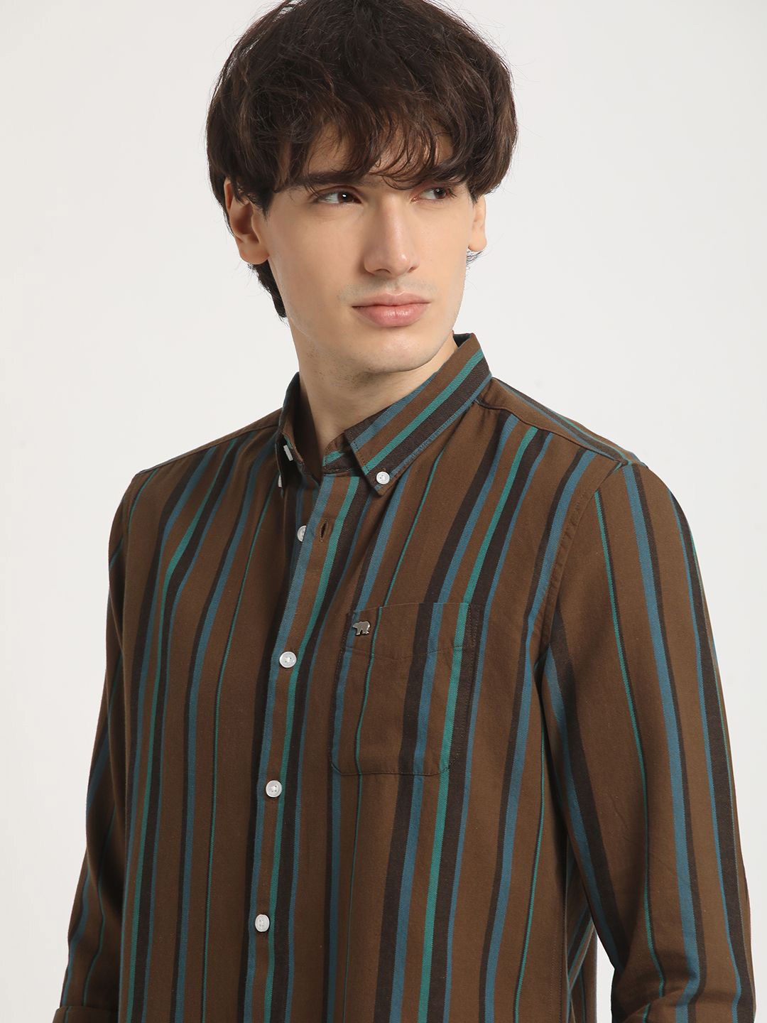 

THE BEAR HOUSE Men's Striped Slim Fit Casual Shirt, Brown