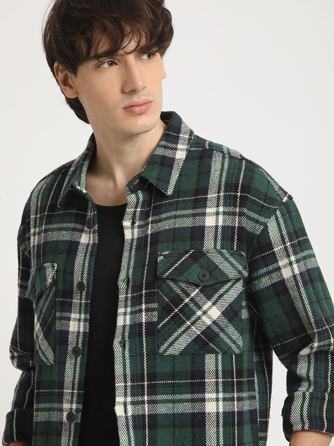 

THE BEAR HOUSE Tartan Checked Pure Cotton Relaxed Overshirt, Green