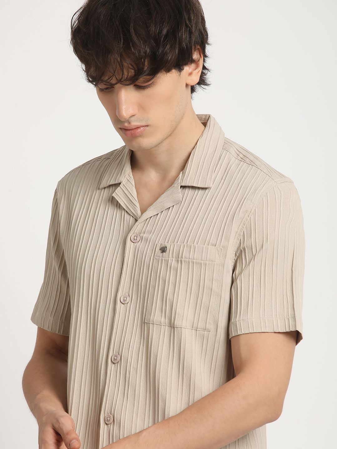 

THE BEAR HOUSE Men Self Design Regular Fit Casual Shirt, Beige