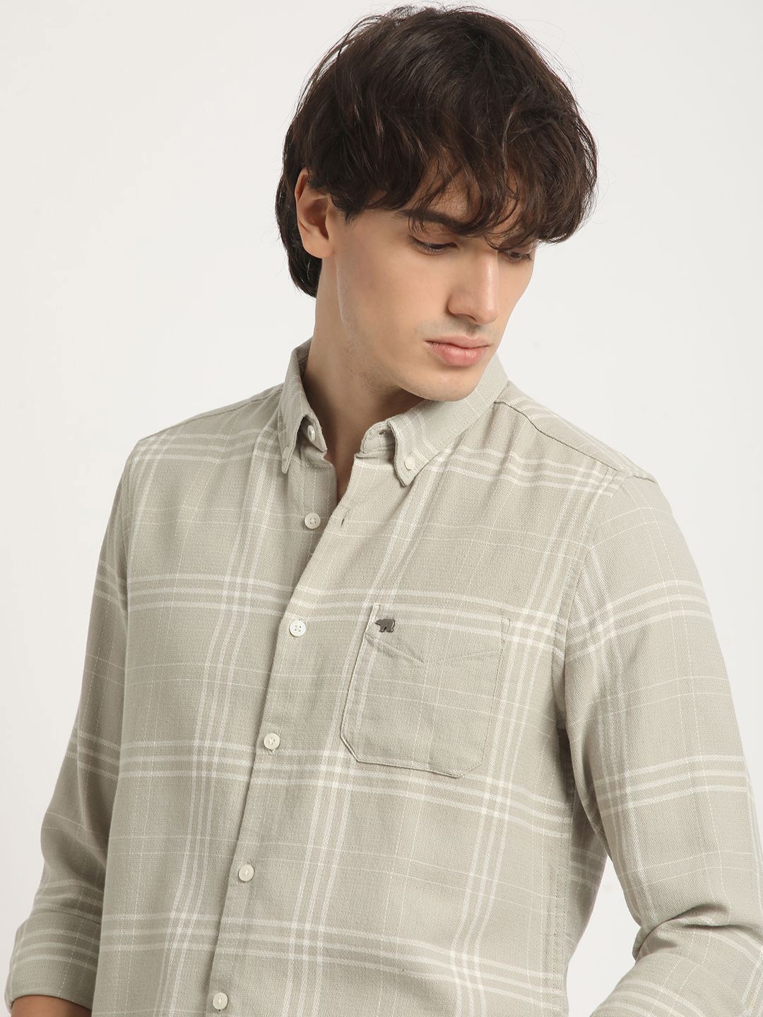 

THE BEAR HOUSE Men Checked Slim Fit Casual Shirt, Grey