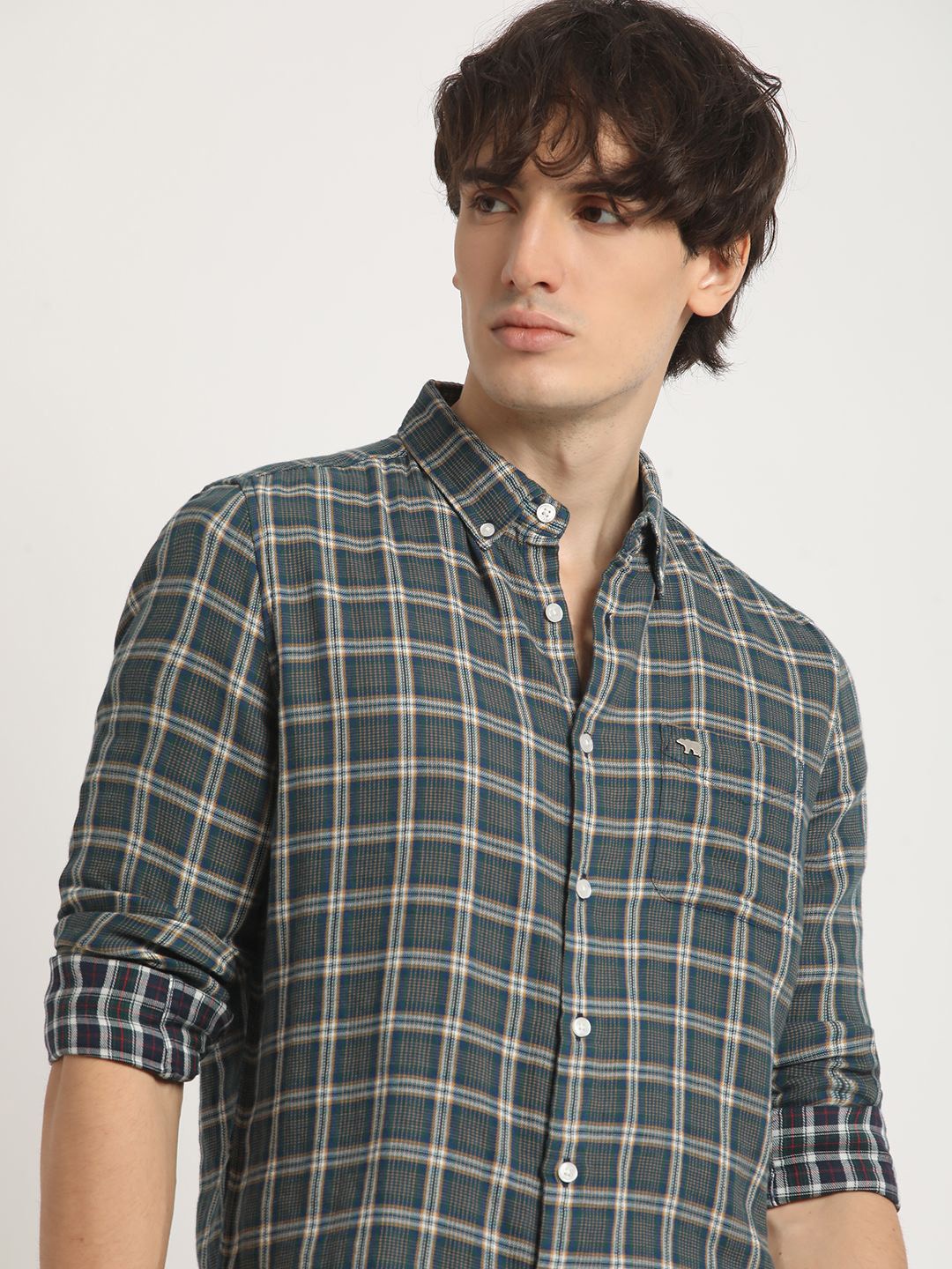 

THE BEAR HOUSE Men's Checked Slim Fit Casual Shirt, Blue