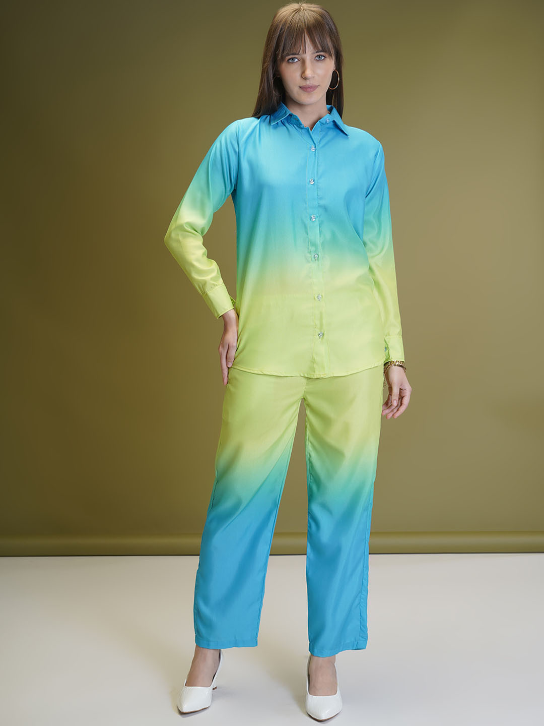 

Ashiya Fab Ombre Long Sleeves Shirt With Palazzos, Yellow