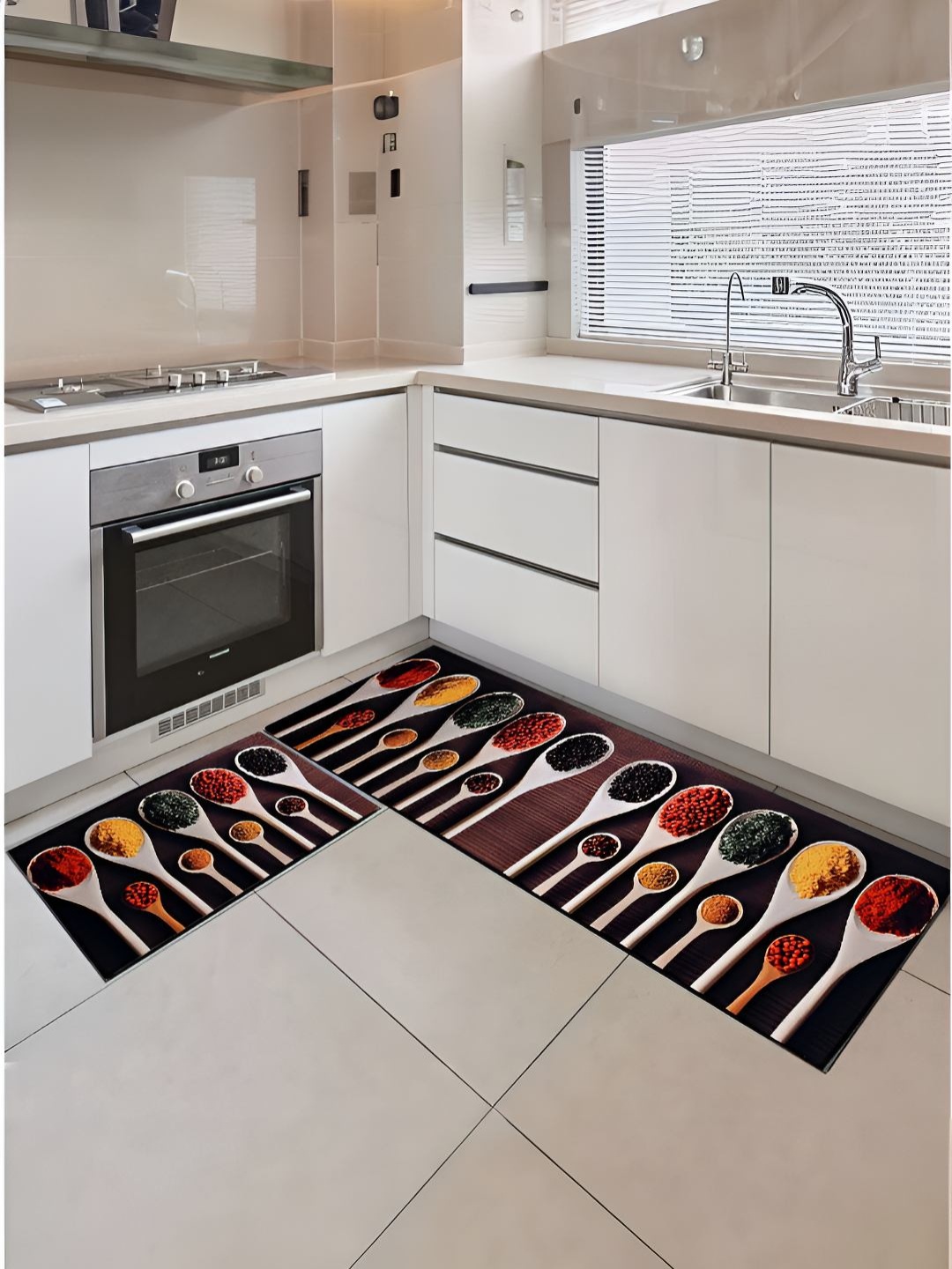 

Aura Coffee Brown & Red Printed L Shape Anti Skid Floor Mat
