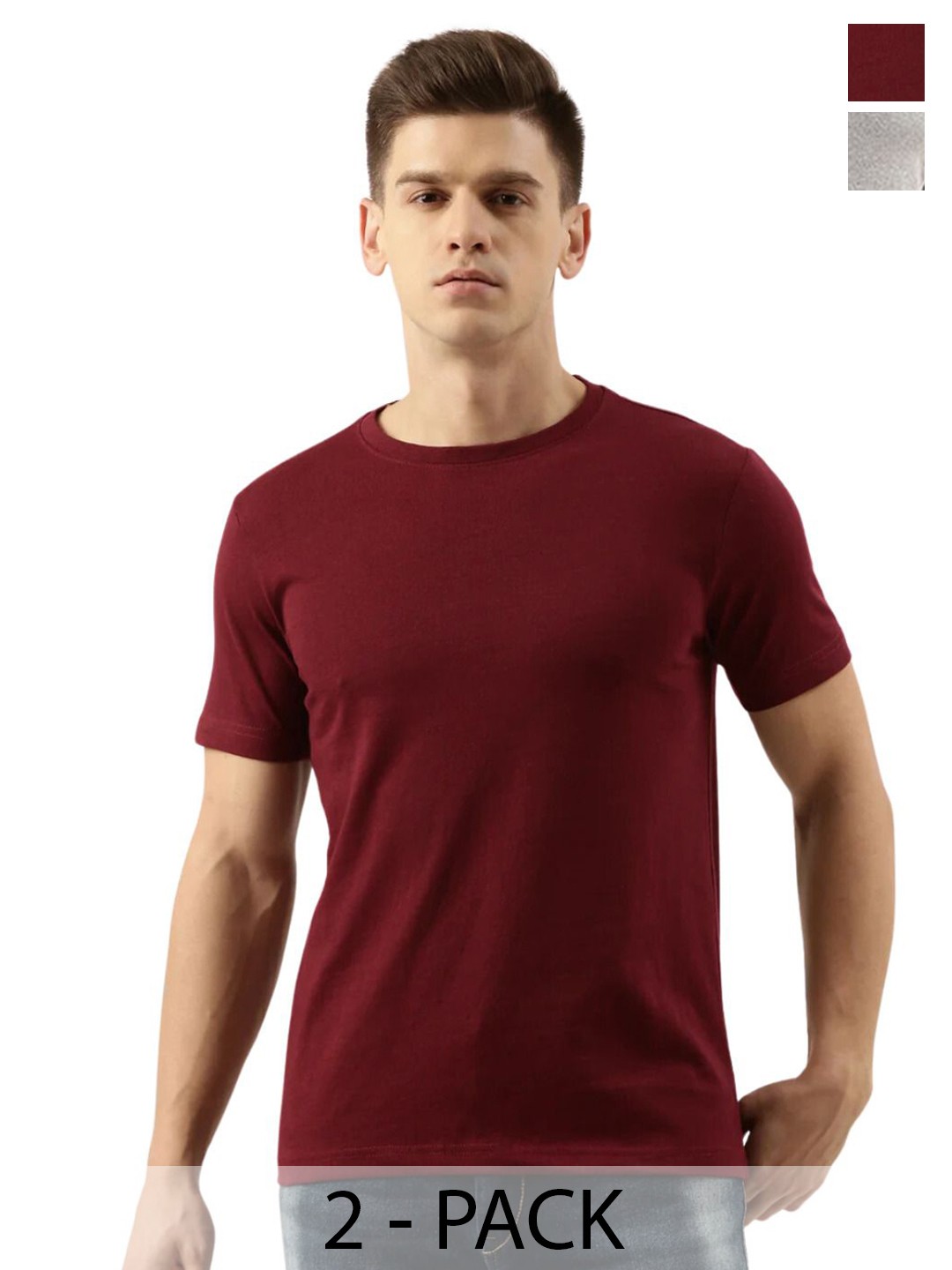 

Bene Kleed Pack Of 2 Round Neck Sustainable T-Shirts, Maroon