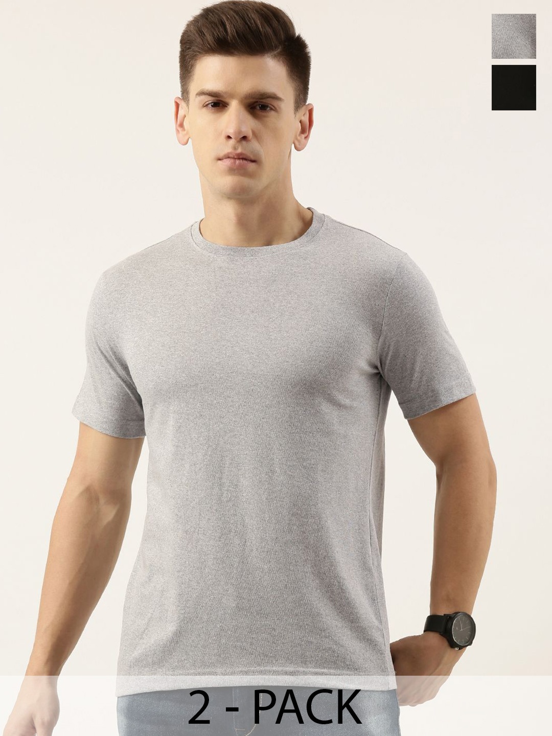 

Bene Kleed Pack Of 2 Round Neck Tshirts, Black