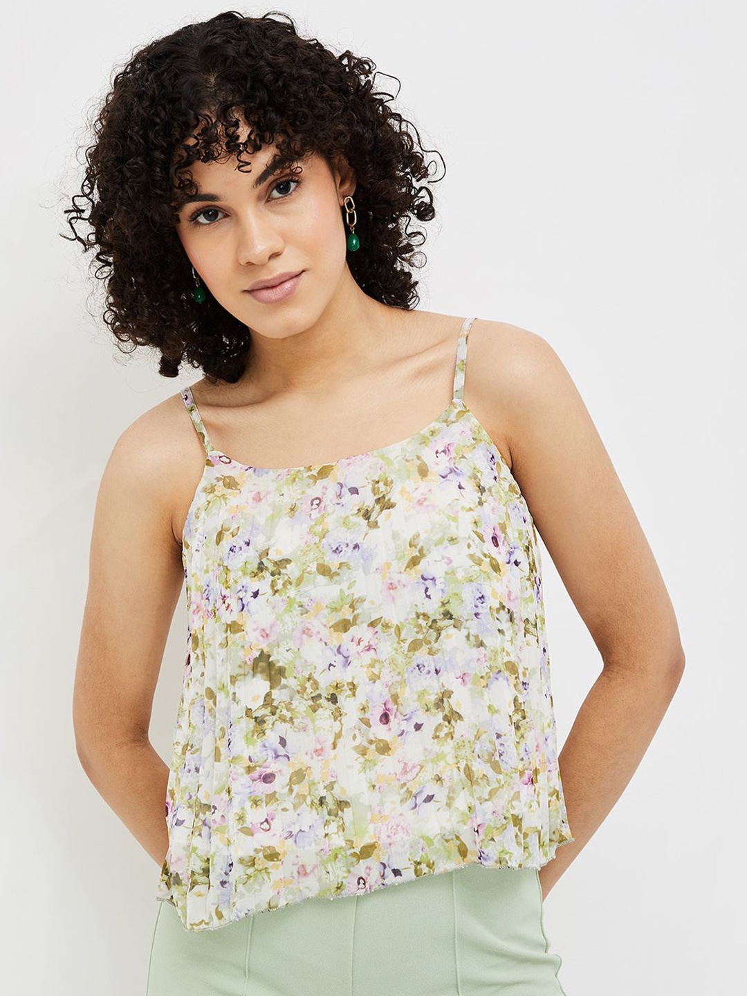 

Ginger by Lifestyle Floral Printed Shoulder Straps A-Line Top, Off white