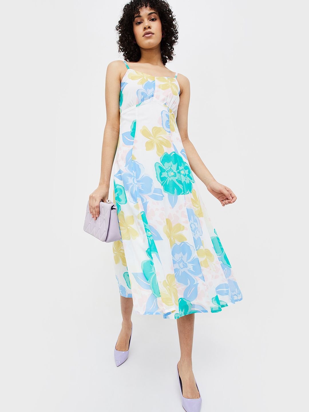 

Ginger by Lifestyle Floral Printed Shoulder Straps Fit & Flare Midi Dress, White