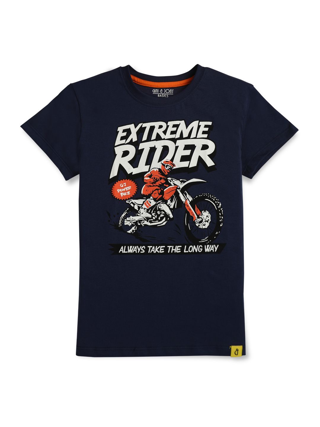 Gini and Jony Boys Biker Printed Round Neck Cotton Longline T-shirt, Blue