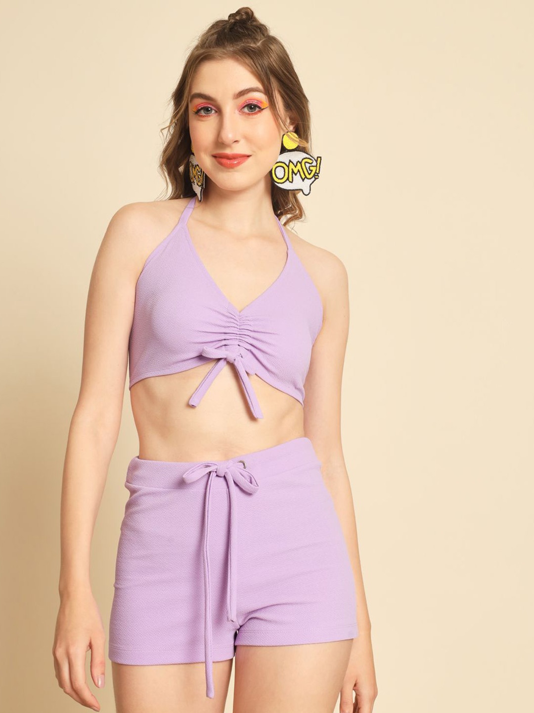 

TANDUL Halter Neck Bodycon Mini Dress, Purple