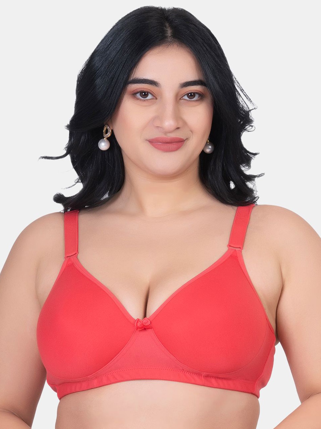 

KOMLI Medium Padded Cotton Full Coverage Plus Size Bra, Red