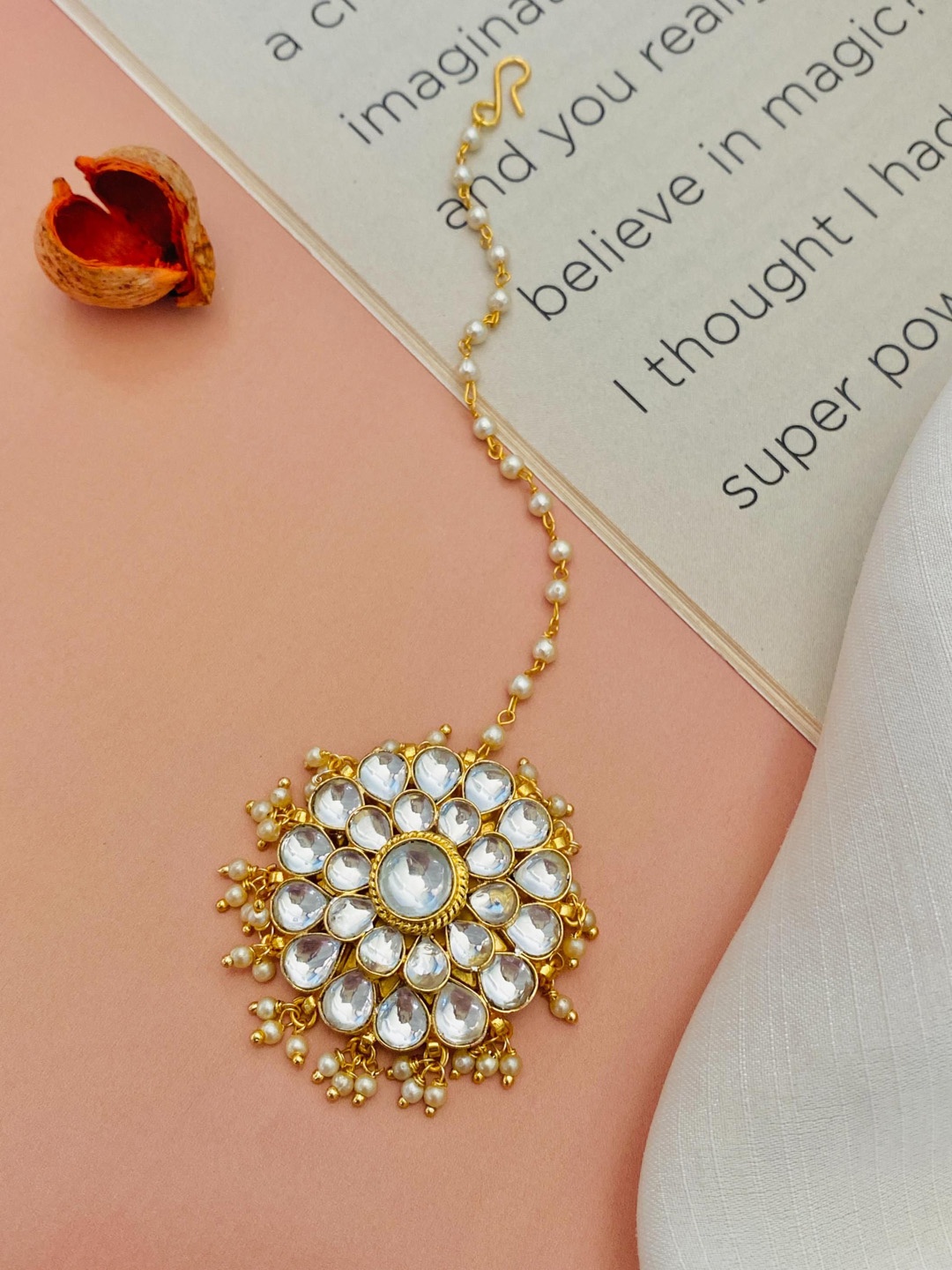 

ABDESIGNS Gold-Plated Kundan Studded and Beaded Maang Tikka