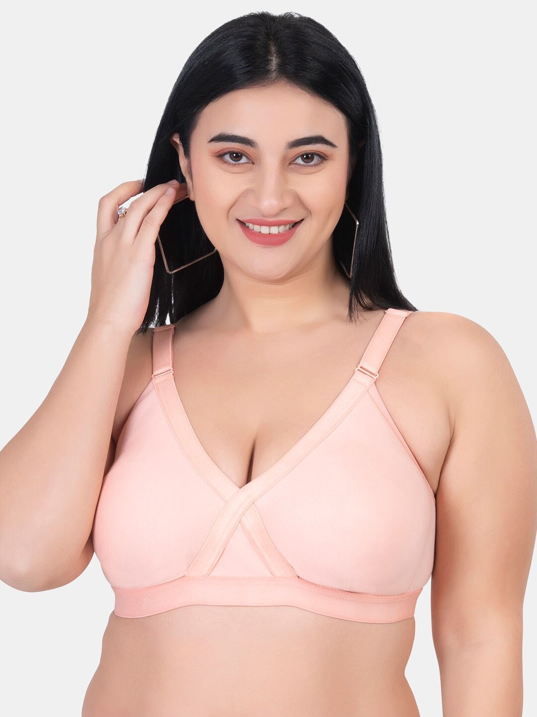 KOMLI Plus Size Non Padded Cotton T-shirt Bra K-D986-PCH-1PC_JA0324, Peach