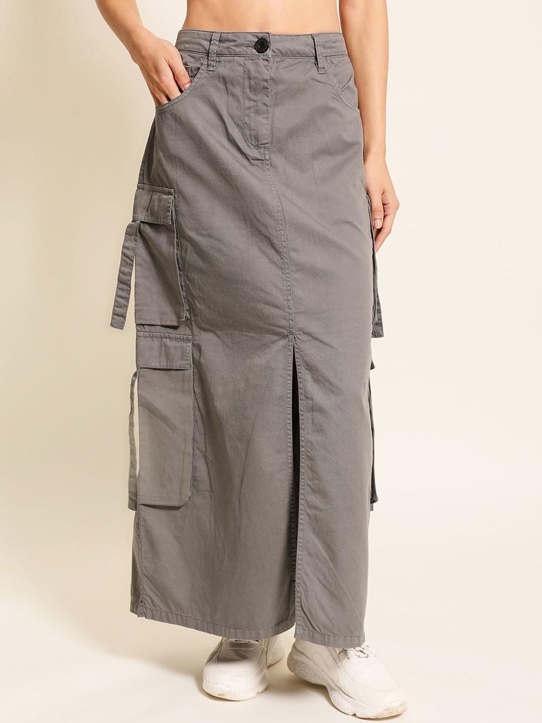 

Bene Kleed Pure Cotton A Line Midi Cargo Skirt, Grey