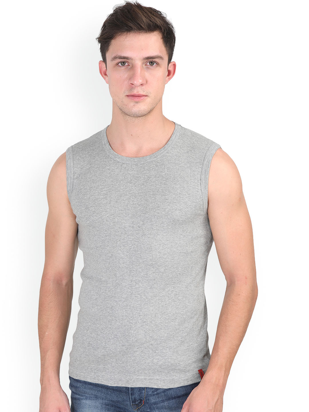 

SOLO Round Neck Pure Cotton Basic Innervest, Grey melange