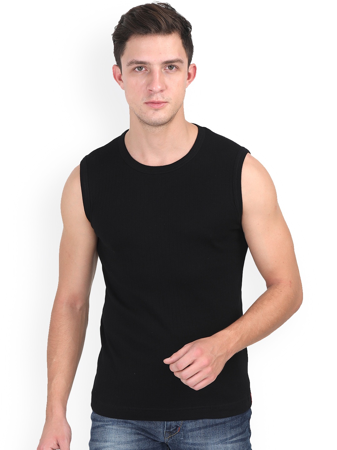 

SOLO Cotton Rich Sleeveless Gym Innerwear Vests Muscle Vest-Black-S