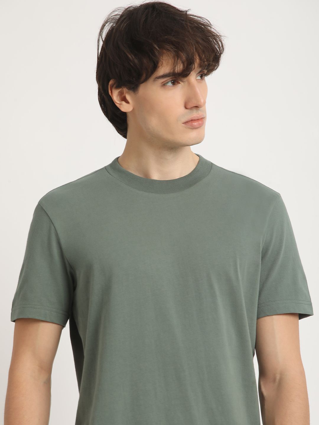 

THE BEAR HOUSE Round Neck Pure Cotton Relaxed Fit T-shirt, Green