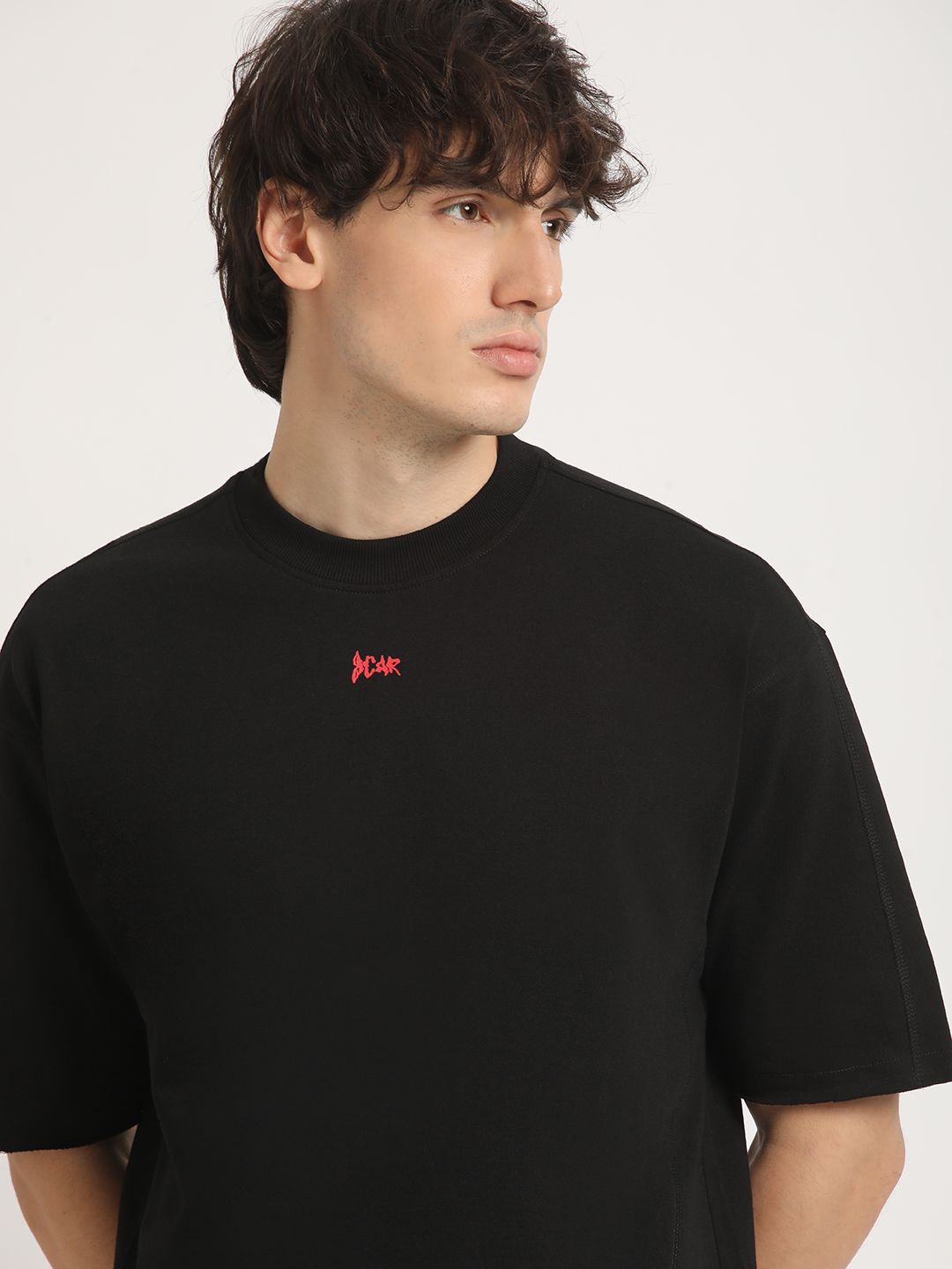 THE BEAR HOUSE Round Neck Pure Cotton Oversized T-shirt, Black