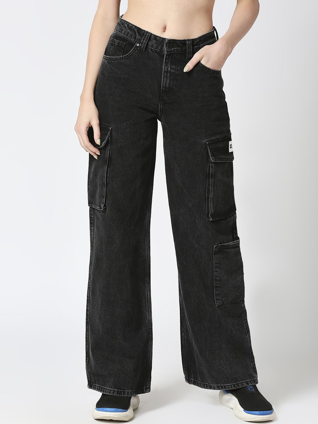 

LOVEGEN Women Straight Fit Low Cargo Jeans Jeans, Black