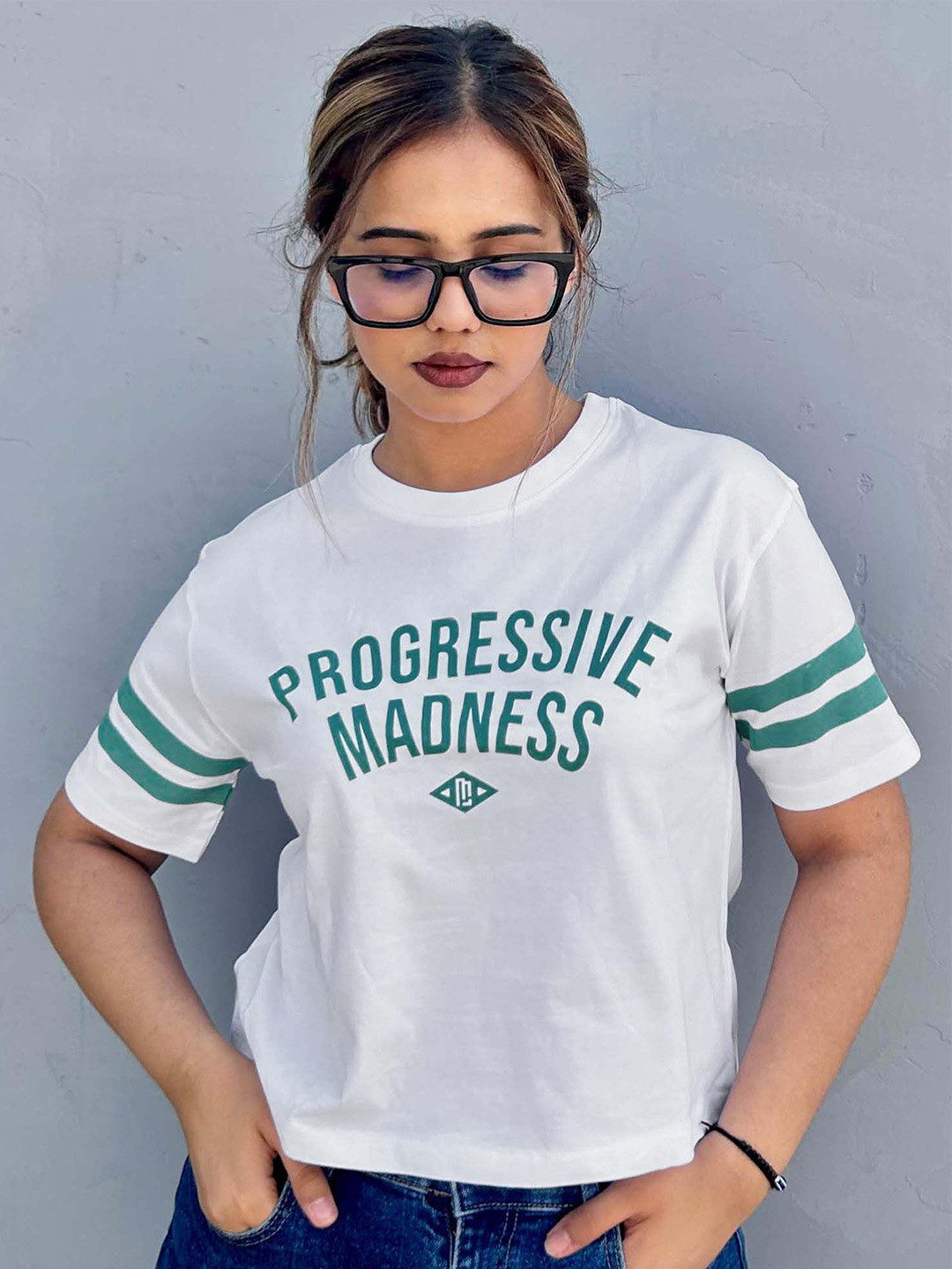 

Maniac Women Round Neck Typography Printed Cotton T-shirt, White
