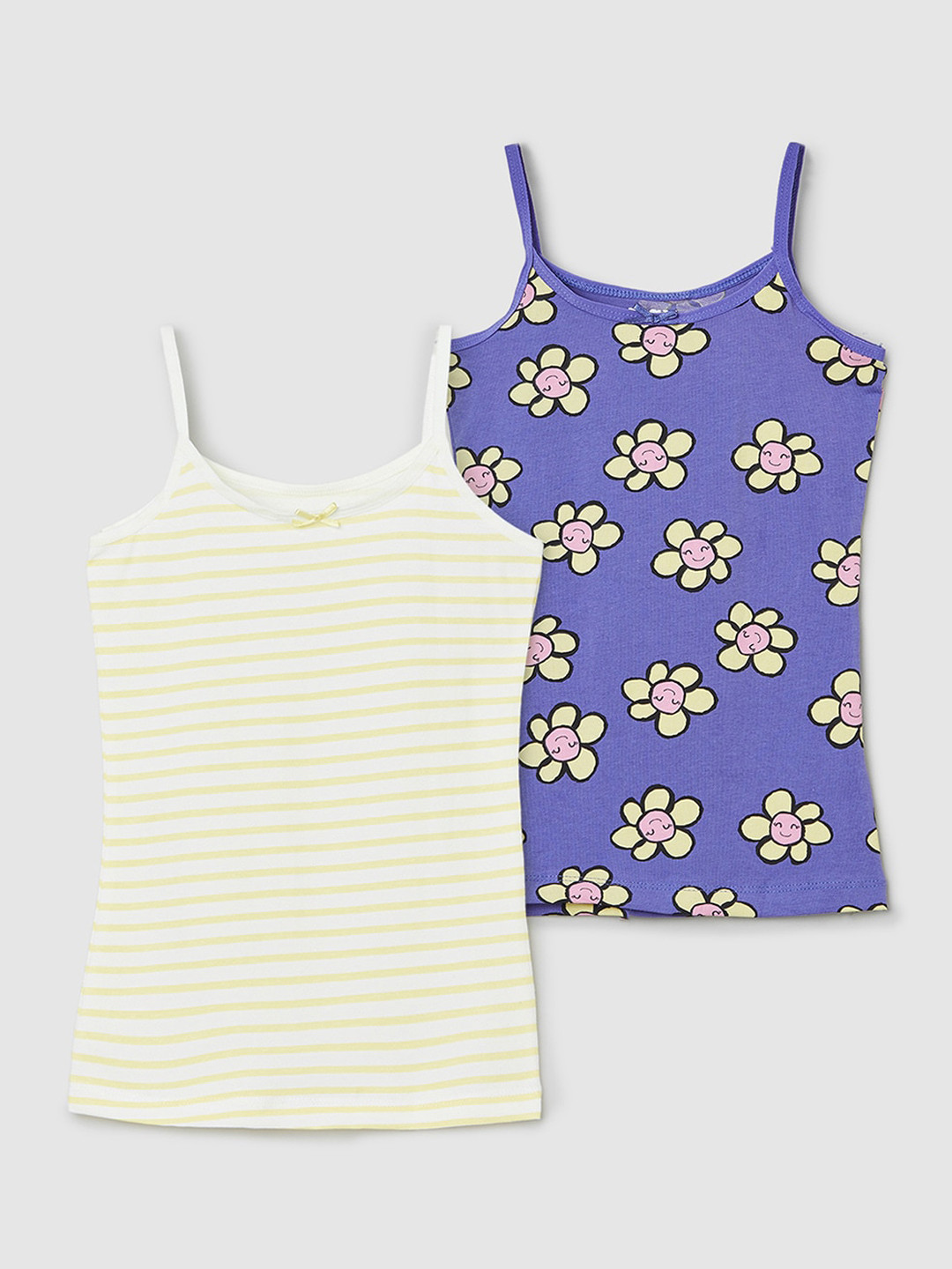 

max Girls Pack Of 2 Printed Non Padded Camisoles, Yellow
