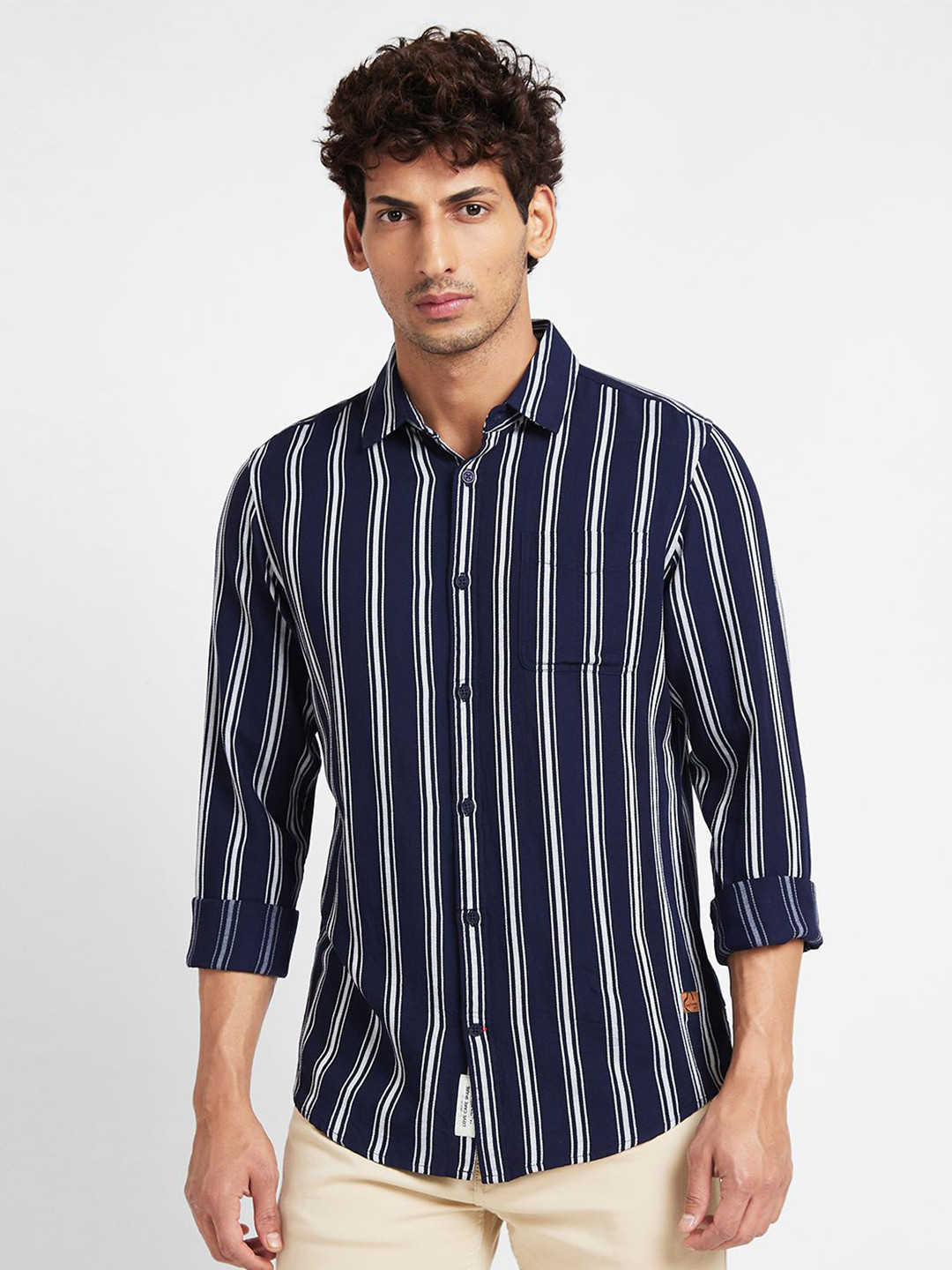 

Being Human Men Slim Fit Opaque Striped Casual Shirt, White
