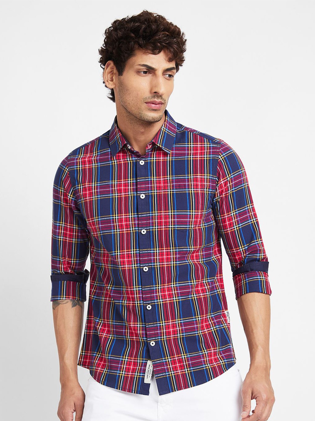 

Being Human Men Slim Fit Tartan Checks Opaque Checked Casual Shirt, Blue