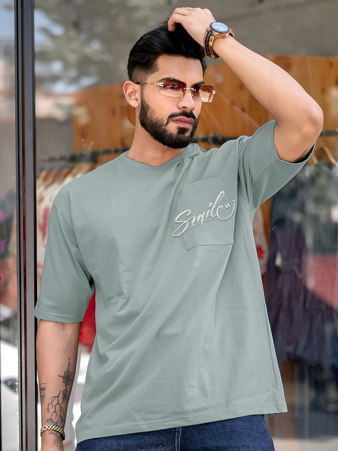 

Maniac Round Neck Short Sleeves Cotton Oversized T-shirt, Sea green