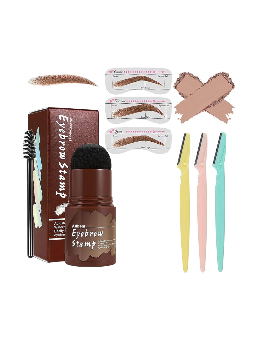

Adbeni Natural Hairline Powder 24g - Dark Brown With Twinkle Eyebrow Razor, Coffee brown