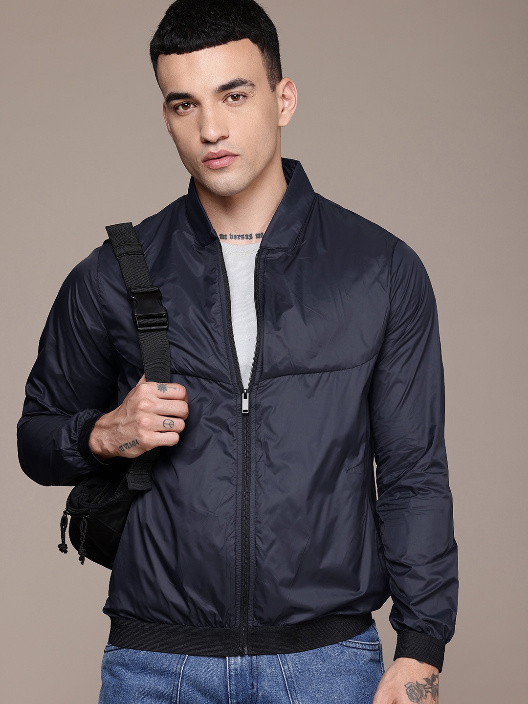 

The Roadster Life Co. Mandarin Collar Tailored Jacket, Navy blue