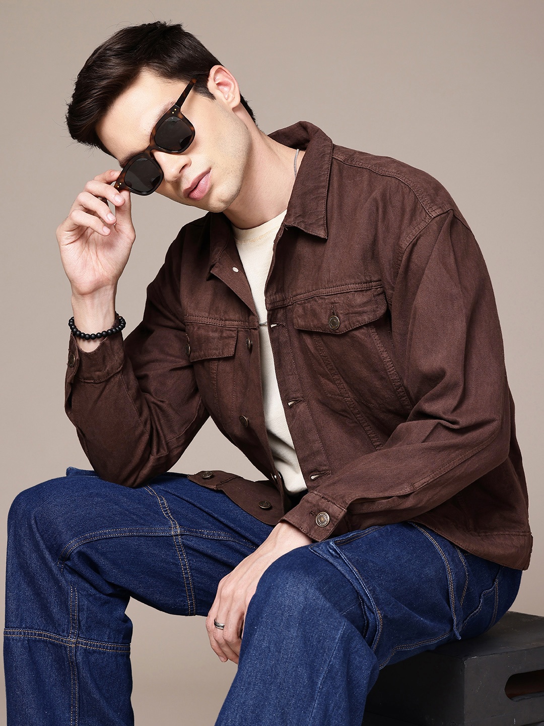 

The Roadster Life Co. Pure Cotton Relaxed Fit Denim Jacket, Brown