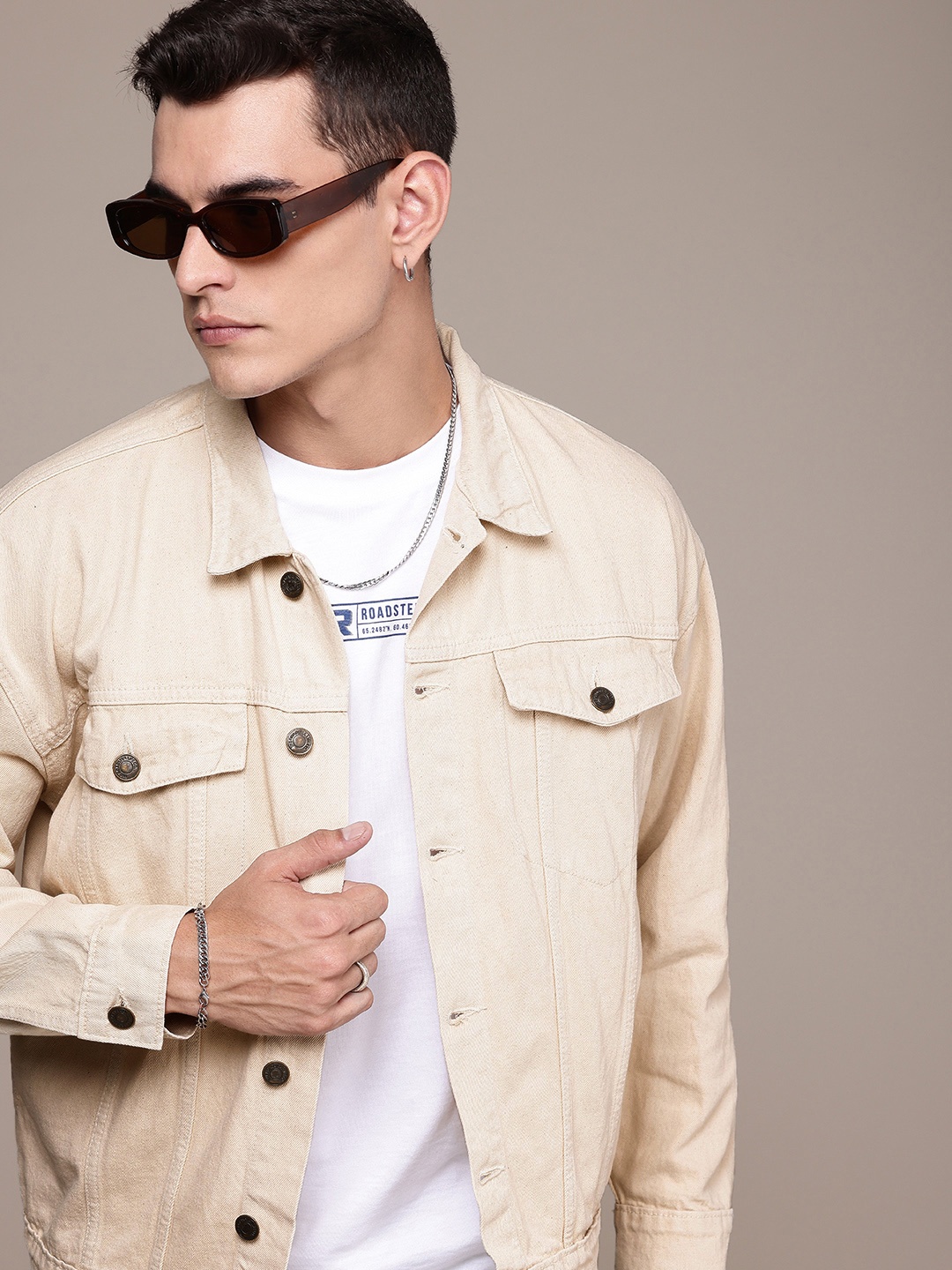 

The Roadster Life Co. Pure Cotton Denim Jacket, Beige