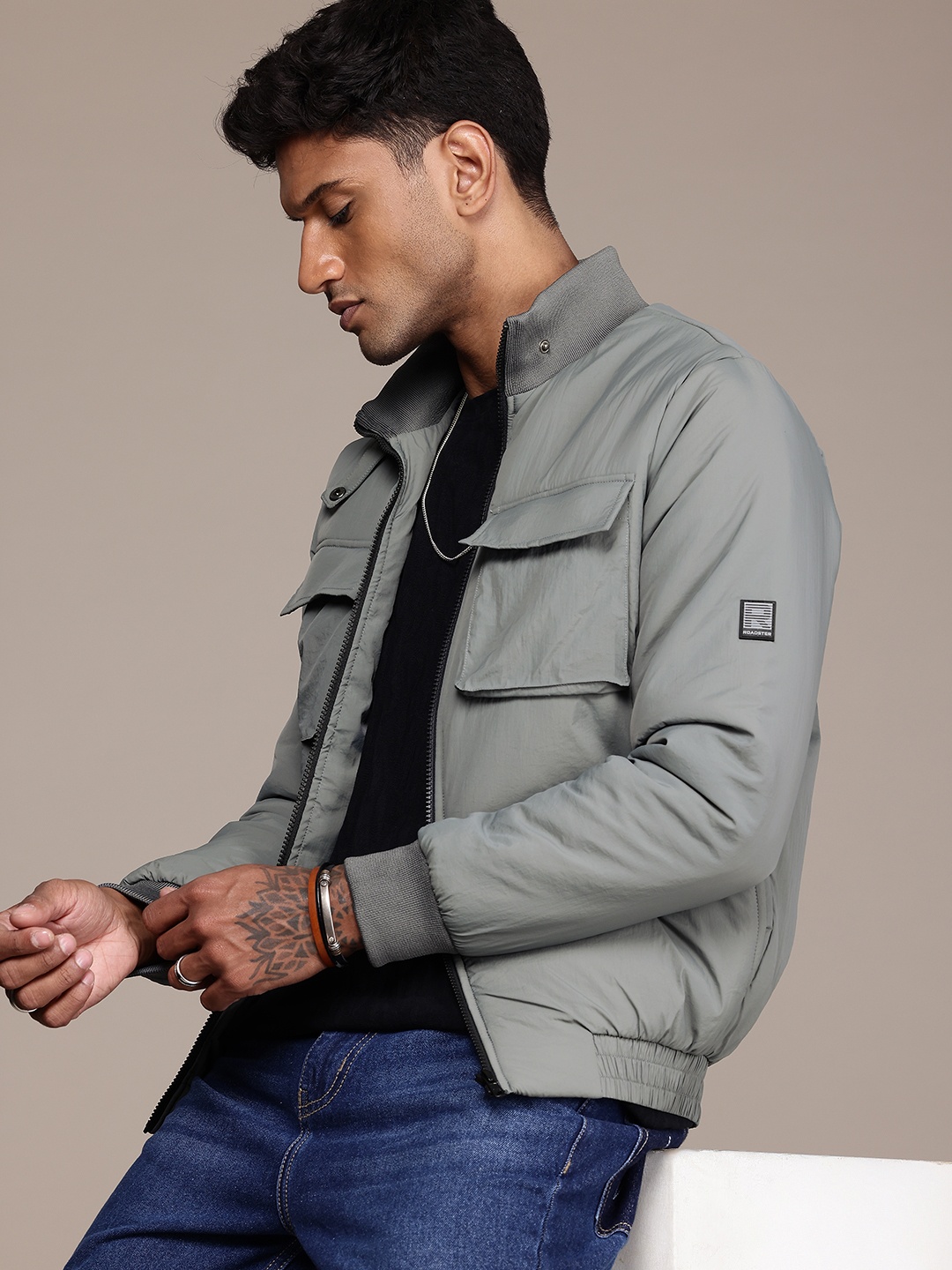 

The Roadster Life Co. Mock Collar Padded Bomber Jacket, Grey