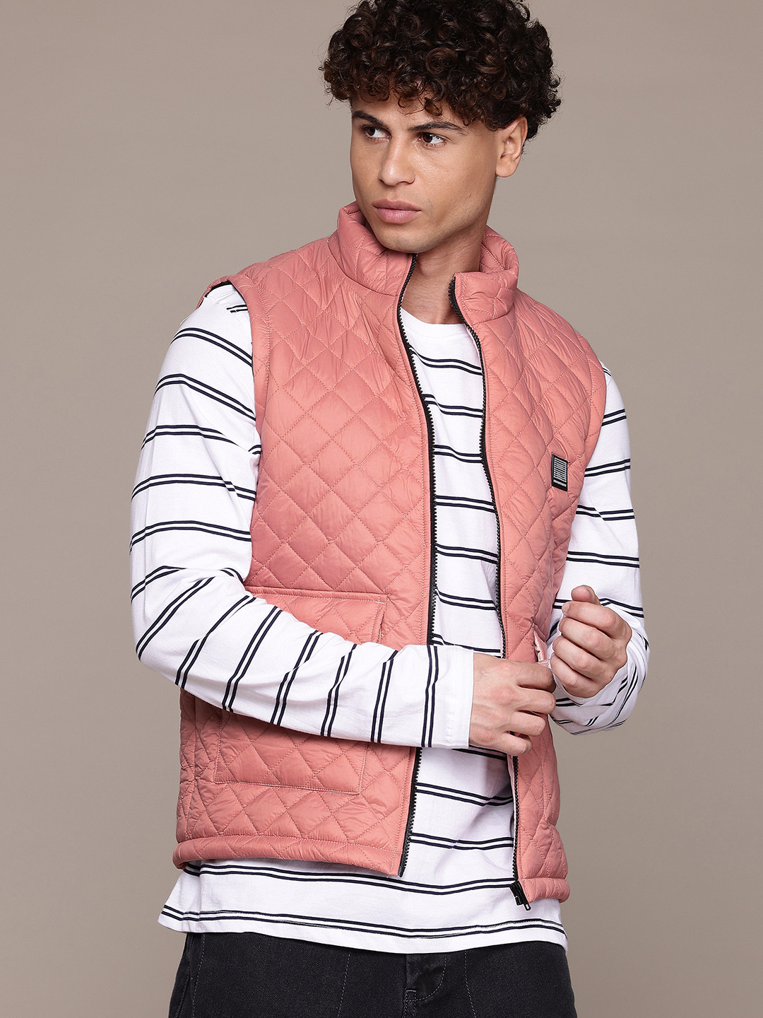 

The Roadster Lifestyle Co. Mock Collar Quilted Jacket, Peach