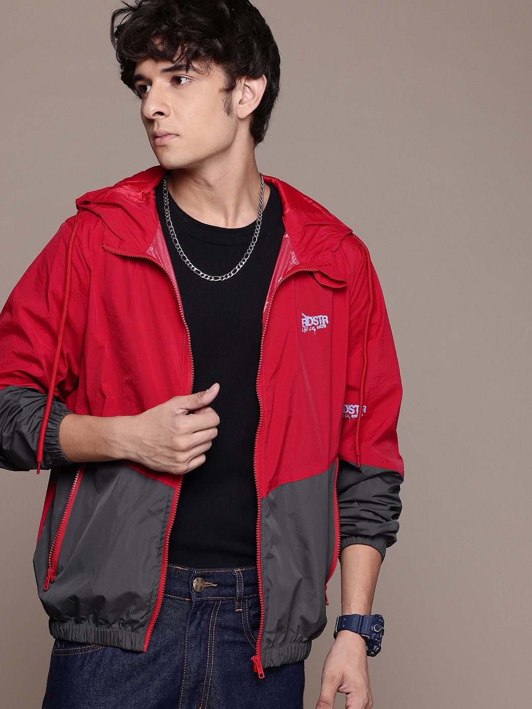 

The Roadster Lifestyle Co. Colourblocked Hooded Jacket, Red