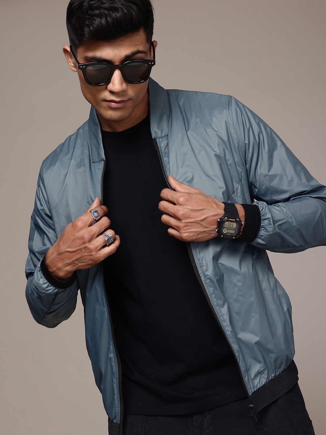 

The Roadster Life Co. Mandarin Collar Sporty Jacket, Blue