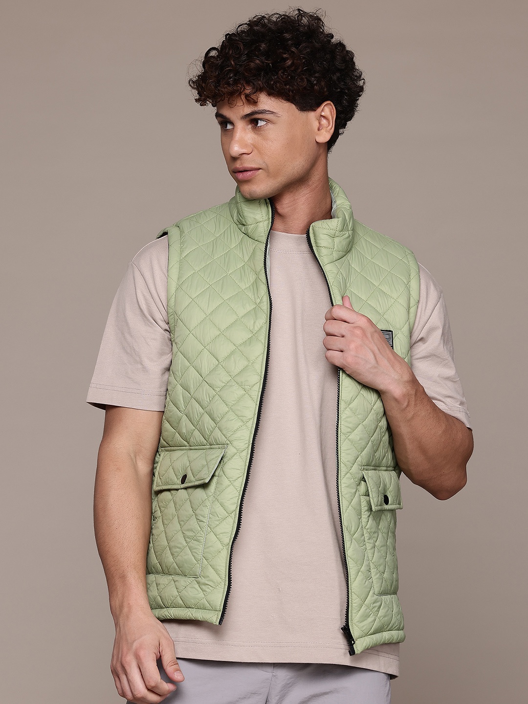 

The Roadster Lifestyle Co. Mock Collar Quilted Jacket, Green