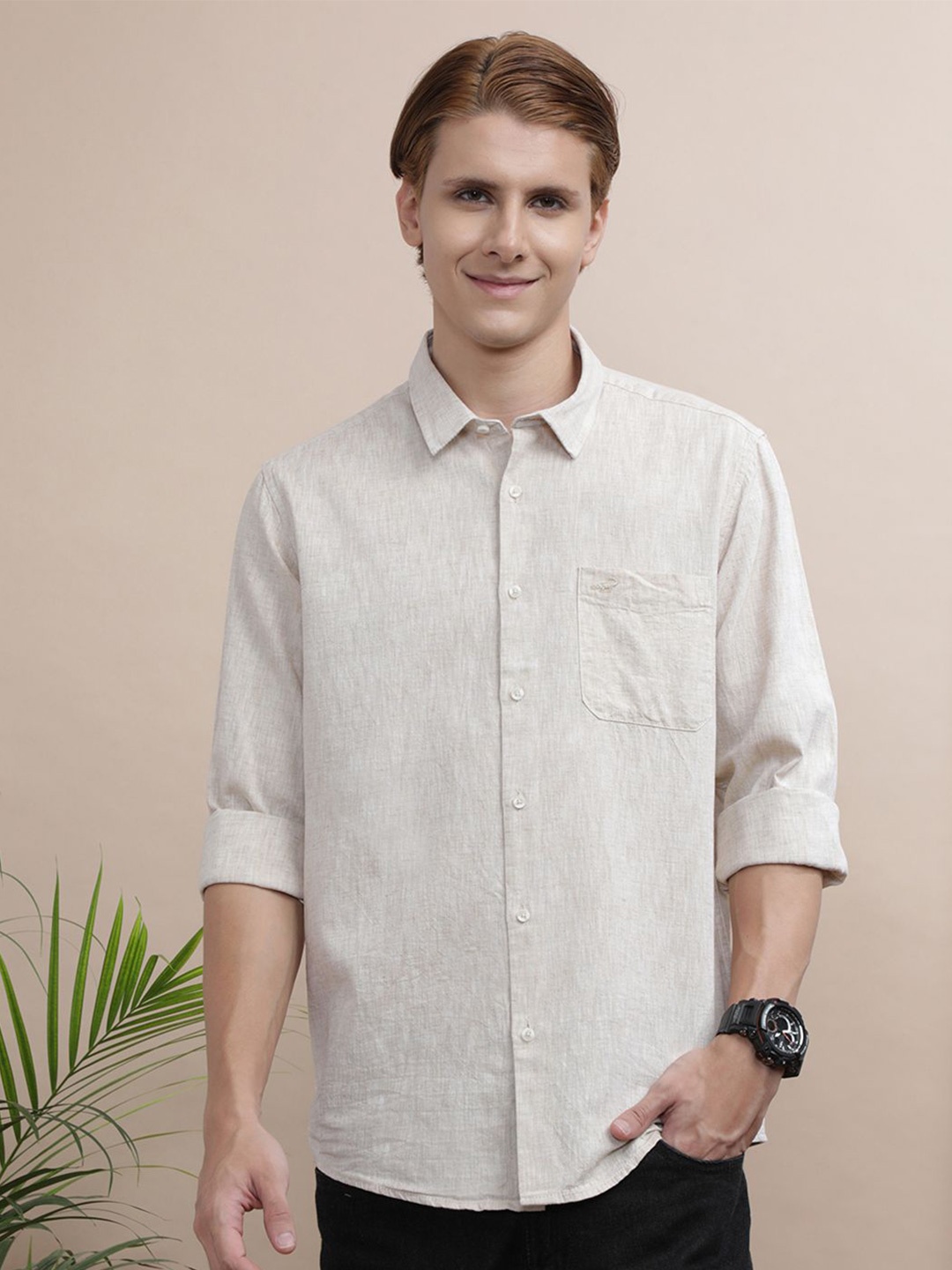 

Crocodile Men Comfort Opaque Casual Shirt, Beige